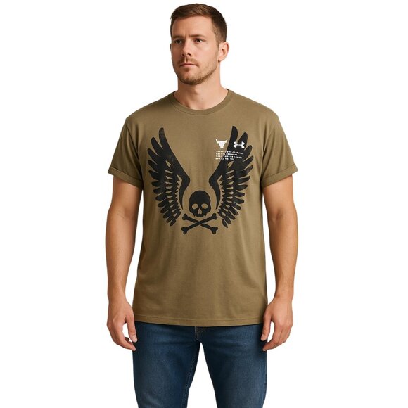 Under Armour Project Rock Eagle Graphic T-Shirt Loose Fit Men's XXL Olive - Picture 1 of 7
